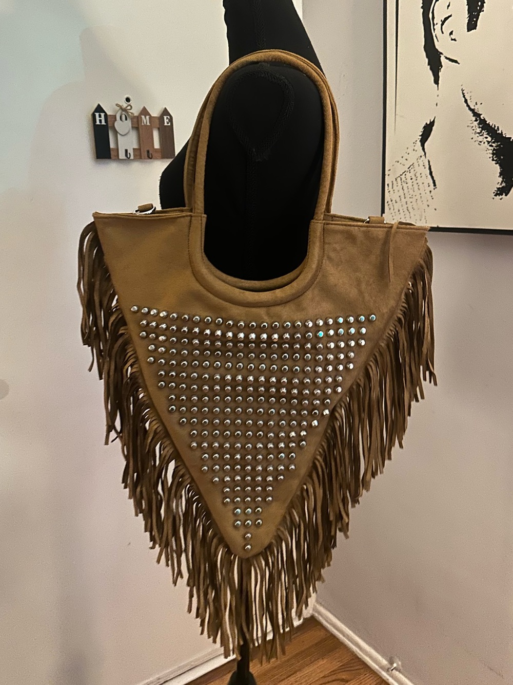 Fringe Studded Suede Tote Bag Western Boho Festival Bag